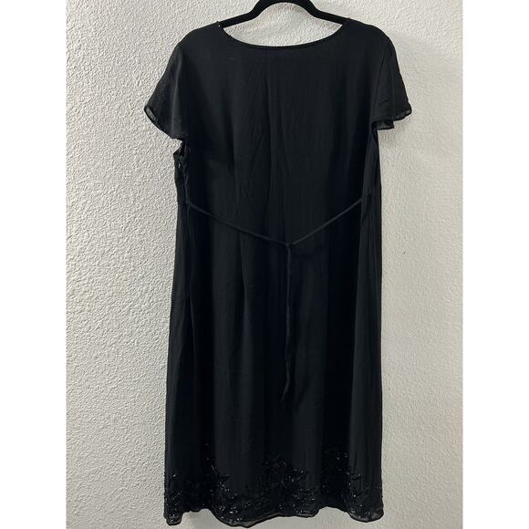 Mimi Maternity Dress Black Short Flutter Sleeve Sz L Beaded Sheer Overlay Witchy - Picture 10 of 11